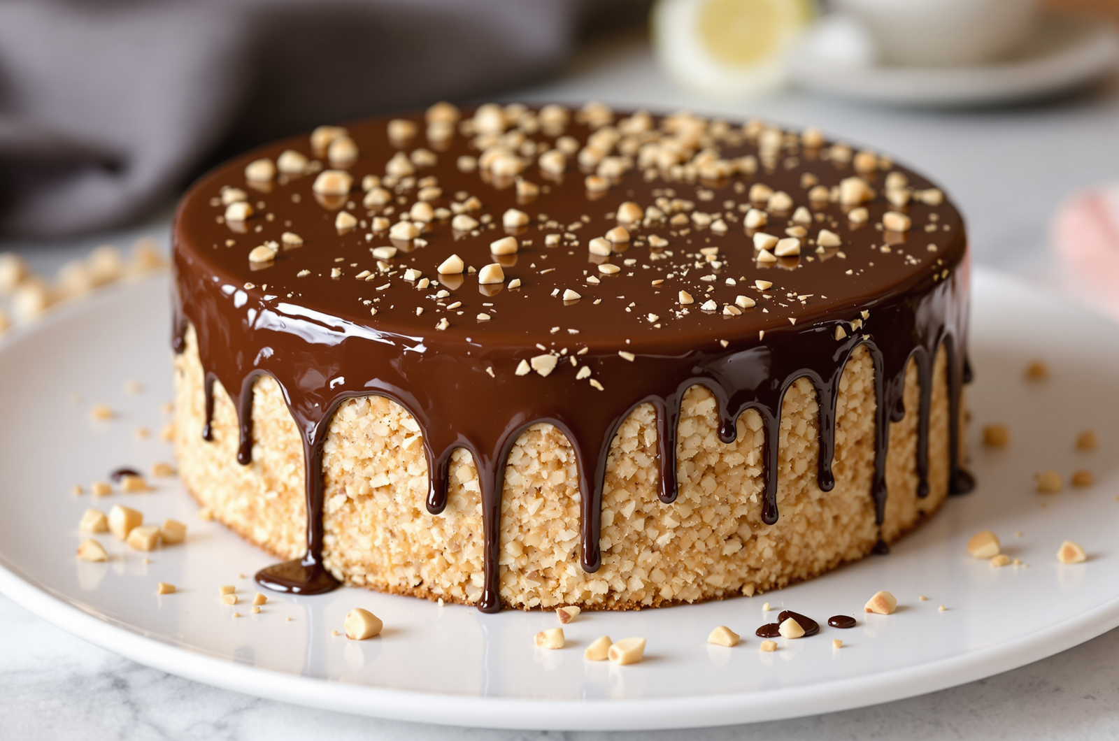Hazelnut Chocolate Mirror Glaze Cake